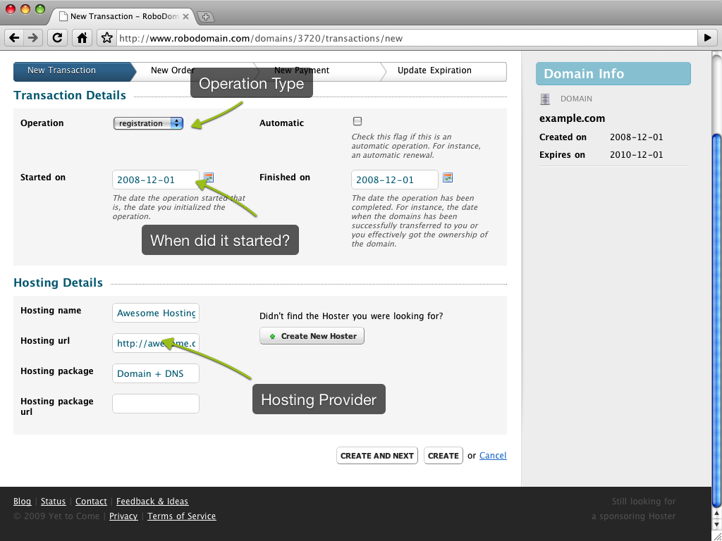 New Domain Transaction